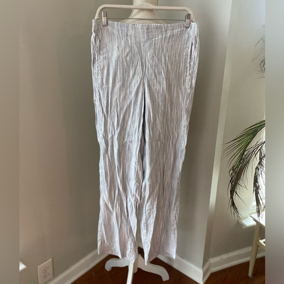 J. Jill Pants - J. Jill White Grey Pinstriped Stretch Linen Pant
